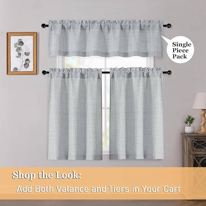 OWENIE Grey Valances for Windows 1 Pcs 18 Inch Length, Light Filtering Textured Short Small Valance Curtains for Bathroom Basement Living Room Bedroom, Half Window Curtains Over Sink, 52" Wx18 L