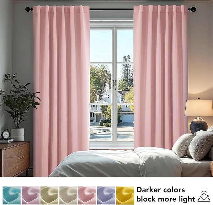 Deconovo Blackout Curtains, Thermal Insulated, W42 x L63 2 Panels, Back Tab, Machine Washable, Room-Darkening Drapes for Bedroom/Living Room Coral Pink