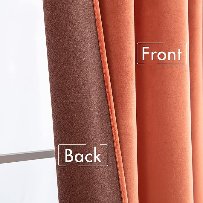 MIULEE Velvet Curtains 66 Inch Wide - Extra Wide Luxury Room Darkening Curtains for Sliding Door Bedroom Living Room Thermal Insulated Drapes Back Tab, Fall Burnt Orange, W 66 x L 96 inch 2 Panels