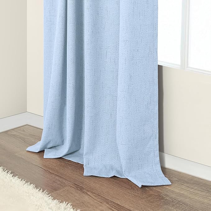 Pitalk 100% Blackout Light Blue Curtains 84 Inch Length for Bedroom Window 2 Panel Room Darkening Insulated Thermal Sky Colored Pale Blue Black Out Curtain Drapes for Living Room 84 Long Coastal Decor