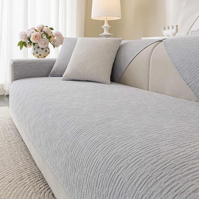 Soft Waterproof Chenille Cover Washable, Non Slip Sectional Sofa Covers for 3 Cushion Couch Sofa L Sharped Sofa Slipcover for Pets, Furniture Protector (1 PCS 36"x36" Light Grey)