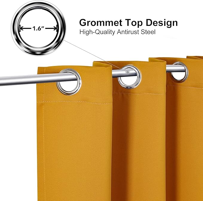 ChrisDowa Grommet Room Darkening Curtains for Bedroom and Living Room - 2 Panels Set Thermal Insulated Blackout Curtains (Mustard Yellow, 42W x 84L)