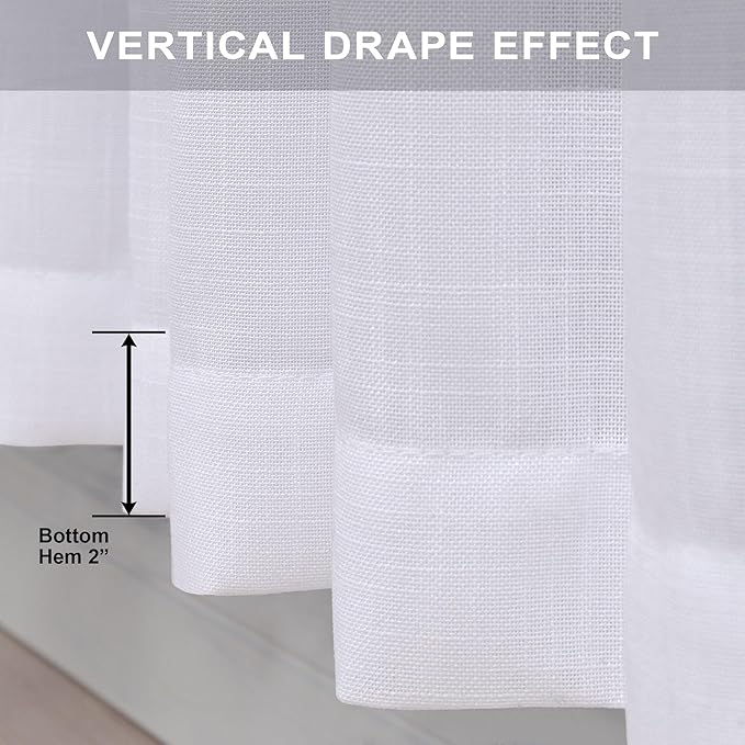 Pitalk White Curtains 86 Inches Long for Living Room 2 Panel Set Back Tab Light Filtering Privacy Semi Sheer Linen Pleat Curtain Rustic Farmhouse Boho Decor Cotton Textured Gauze Drapes 52 x 86 Length