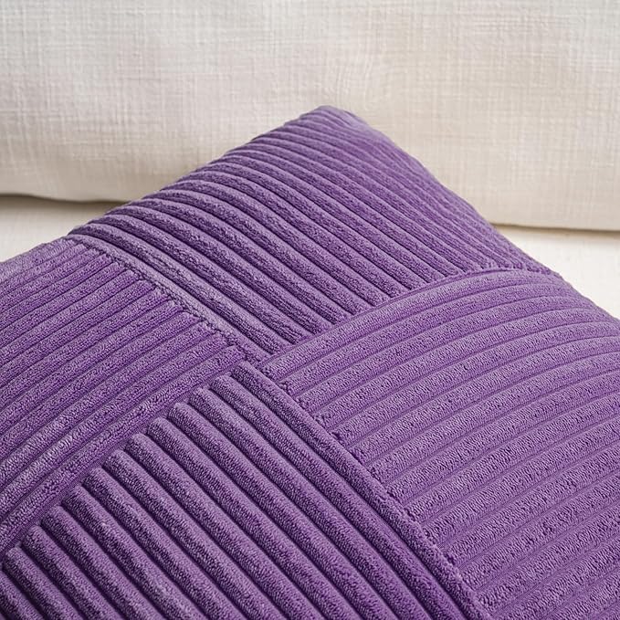 Fancy Homi 2 Packs Purple Long Lumbar Decorative Throw Pillow Covers 16x24 Inch for Living Room Couch Bed, Farmhouse Boho Home Decor, Soft Striped Corduroy Rectangle Accent Cushion Case 40x60 cm