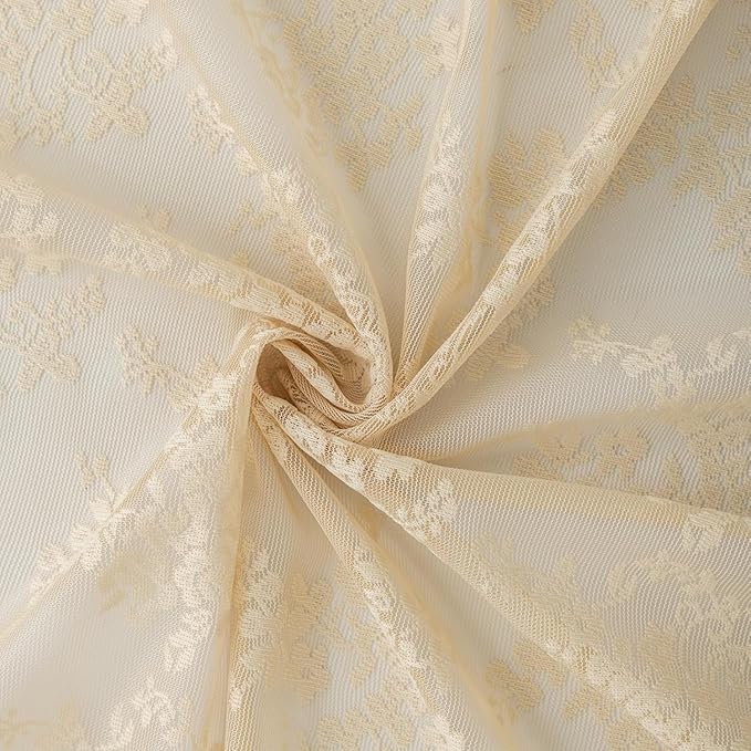 YJ YANJUN Vintage Lace Curtains 24 inch Length 2 Panles Short Sheer Cafe Curtains for Windows, Light Filtering, Half Window Curtain for Laundry Room Basement Bathroom KIitchen Cabinets 26 x24 Inches
