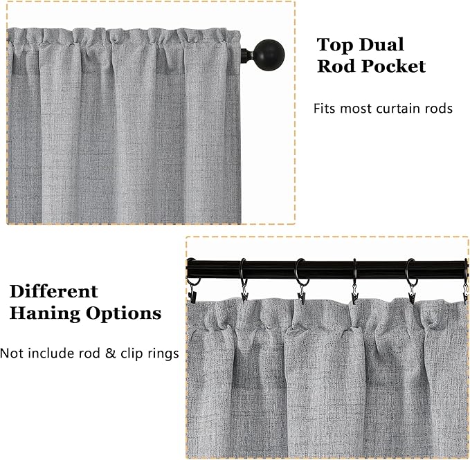 OWENIE Grey Valances for Windows 1 Pcs, Light Filtering Textured Farmhouse Short Small Valance Curtains for Bathroom Basement Living Room Bedroom, Rod Pocket Half Curtains Over Sink, 52" Wx16 L