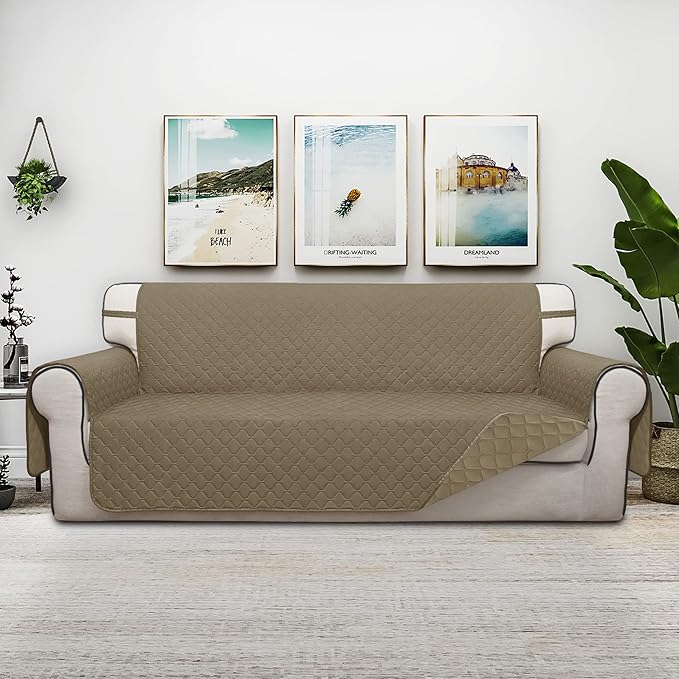 ISSUNTEX Double Protection 100% Waterproof Sofa Covers for Living Room, Couch Covers for 3 Cushion Couch Sofa, Reversible Furniture Protector Sofa Cover for Dogs, Pets, Kids (Sofa, Beige/Beige)