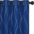 Deconovo Blackout Curtains, 52 x 108 Inch Drape for Sliding Door with Wave Dot Silver Print, Soundproof Thermal Insulated Window Curtain for Bedroom Living Room, Set of 2, Machine Washable, Royal Blue
