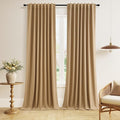 Guken Camel Brown 100% Blackout Linen Curtains 90 Inch Length 2 Panels Set for Living Room Bedroom Back Tab/Rod Pocket Thermal Insulated Black Out Drapes Room Darkening Window Curtains 90 Inches Long