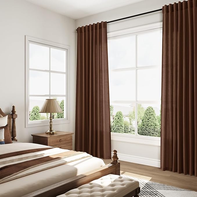 Nanspring Mocha Brown Curtains 84 Inches Long for Living Room Back Tab Linen Luxury Light Filtering Privacy Semi Sheer Curtain Farmhouse Decor Boho Textured Drapes for Bedroom 52x84 Inch,2 Panels
