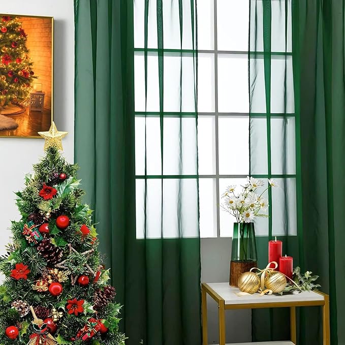 SpaceDresser Basic Rod Pocket Sheer Voile Window Curtain Panels White 1 Pair 2 Panels 38 Width 72 Inch Long for Kitchen Bedroom Children Living Room Yard(Foliage Green,38 W x 72 L)