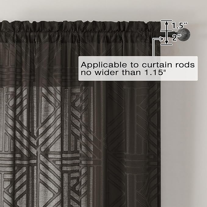 Simplebrand Chocolate Semi-Sheer Curtains, 42x96 Inch, 2 Panels, Light Filtering, Geometric Pattern, Modern Elegant Window Curtains for Living Room, Bedroom