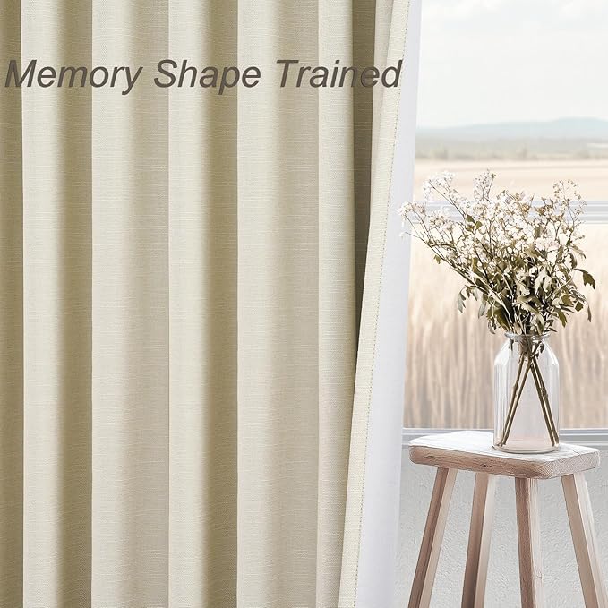Topfinel 94 Inches Long Cream Colored Custom Blackout Linen Curtains, Ivory Pinch Pleated Noise Cancelling Curtains with Pin Hooks for Traverse, Burlap Viral Drapes 2 Panels for Living Room Bedroom