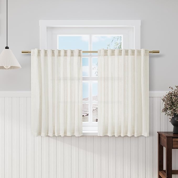 Cream Kitchen Cafe Curtains 40 Inch Length 2 Panel Set Back Tab Pocket Semi Sheer Light Filtering Short Curtain Natural Farmhosue Small Curtains for Basement Window Bathroom Living Room 52x40