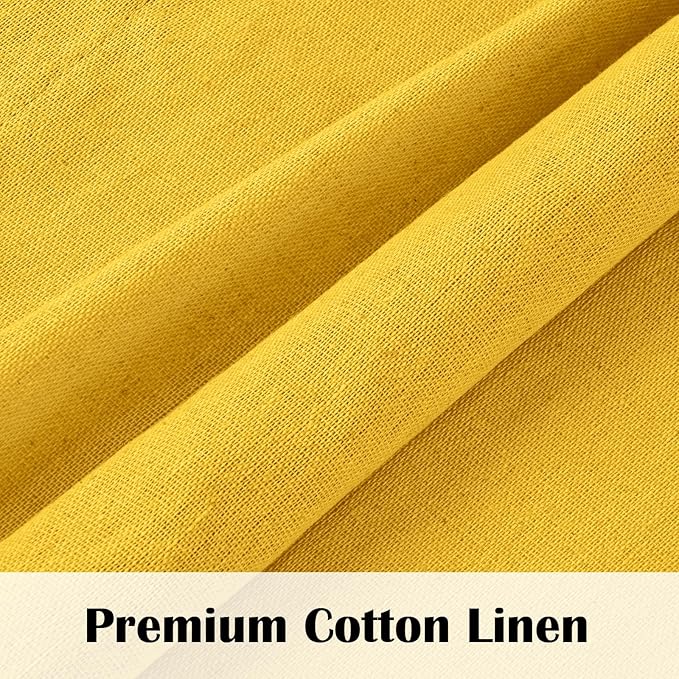FRAMICS Farmhouse Valance Curtains, Boho Cotton Linen Kitchen Valance, Yellow Rustic Button Window Valances for Kitchen Bathroom, Country Rod Pocket Valances for Windows, Yellow, 52 x 18 Inch