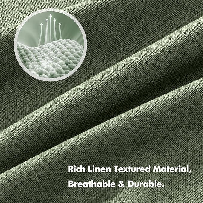 MIULEE 100% Blackout Linen Curtains for Bedroom, Olive Green Solid Luxury Decor Thermal Insulation Room Darkening Drapes for Living Room Nursery Back Tab Rod Pocket 42 x 63 Inches, 2 Panels