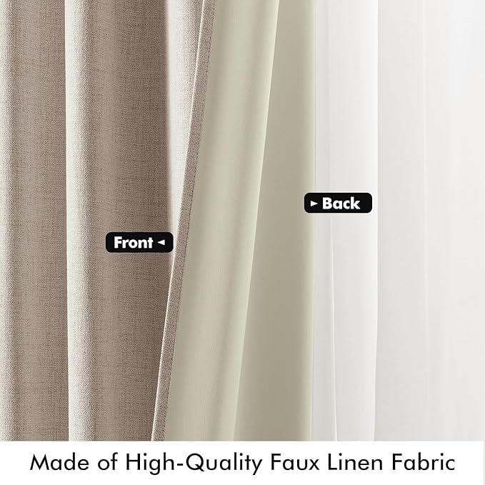 MIULEE 100% Blackout Linen Curtains for Bedroom, Khaki Solid Luxury Decor Thermal Insulation Room Darkening Drapes for Living Room Nursery Back Tab Rod Pocket 42 x 72 Inches, 2 Panels