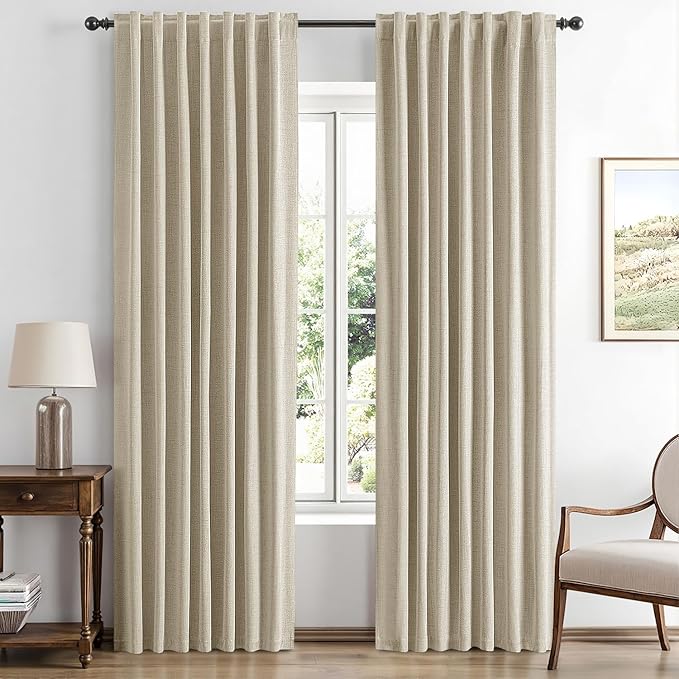 MIULEE 100% Blackout Linen Curtains for Bedroom, Cobblestone Solid Luxury Decor Thermal Insulation Room Darkening Drapes for Living Room Nursery Back Tab Rod Pocket 42 x 84 Inches, 2 Panels