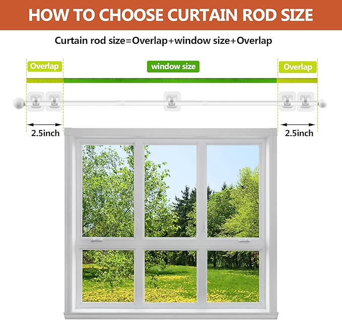 Curtain Rods No Drilling for Windows,5/8 Inch Diameter Drapey Pole with No Drill Curtain Rod Brackets (2PCS White, 48 to 84")