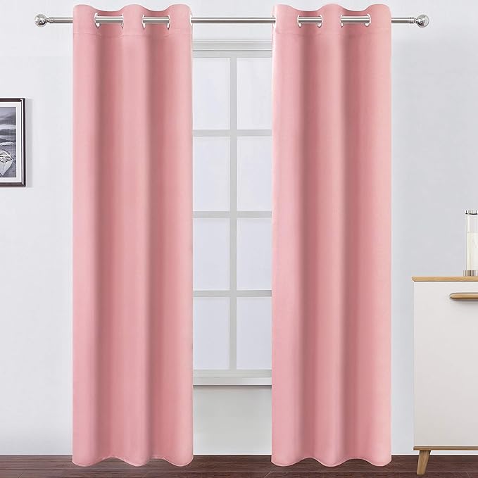LEMOMO Pink Thermal Blackout Curtains/38 x 84 Inch/Set of 2 Panels Room Darkening Curtains for Bedroom