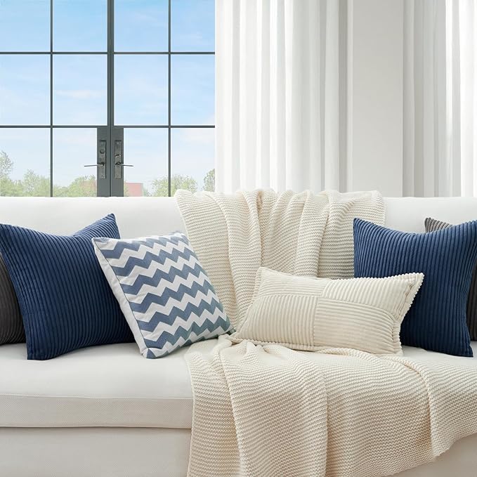 Topfinel Decorative Blue Throw Pillow Covers Cushion Cases, Set of 4 Soft Velvet Modern Double-Sided Designs, Mix and Match for Home Decor, Pillow Inserts Not Included (20x20 inch)