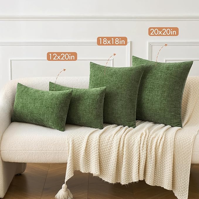MIULEE Pack of 2 Couch Throw Pillow Covers 18x18Inch Soft Moss Green Spring Chenille Pillow Covers for Sofa Living Room Solid Dyed Pillow Cases