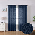 Lecloud Leia Jacquard Textured Sheer Navy Blue Curtains 72 Inches Long 2 Panels, Airy & Breathable Clip Leaf Semi Voile Curtain for Living Room, Dual Rod Pockets Farmhouse Bedroom Drapes, 38W x 72L