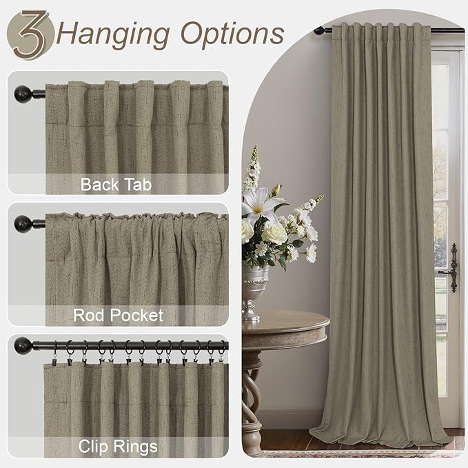 Pitalk Living Room Curtains 102 Inches Long for 103 Inch Tall Window Drape 100% Blackout Curtains for Bedroom Cold Weather Thermal Insulated Noise Reduction Curtain Farmhouse Style 2 Panels Dark Taupe