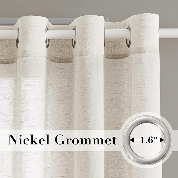 H.VERSAILTEX Natural Linen Semi Sheer Curtains for Living Room Extra Long Curtains Made of Rich Linen Soft Material, Nickel Grommet Window Panel Drapes (Set of 2, 52 by 108 Inch, Ivory)