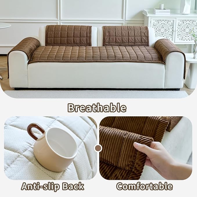 Couch Covers for Dogs Washable, Non Slip Couch Covers for Loveseat Sofa Pet Friendly, Soft Fuzzy Sofa Covers for Pet, Dog Couch Cover Furniture Protector(1PC,Dark Brown,27.6"x94.5")