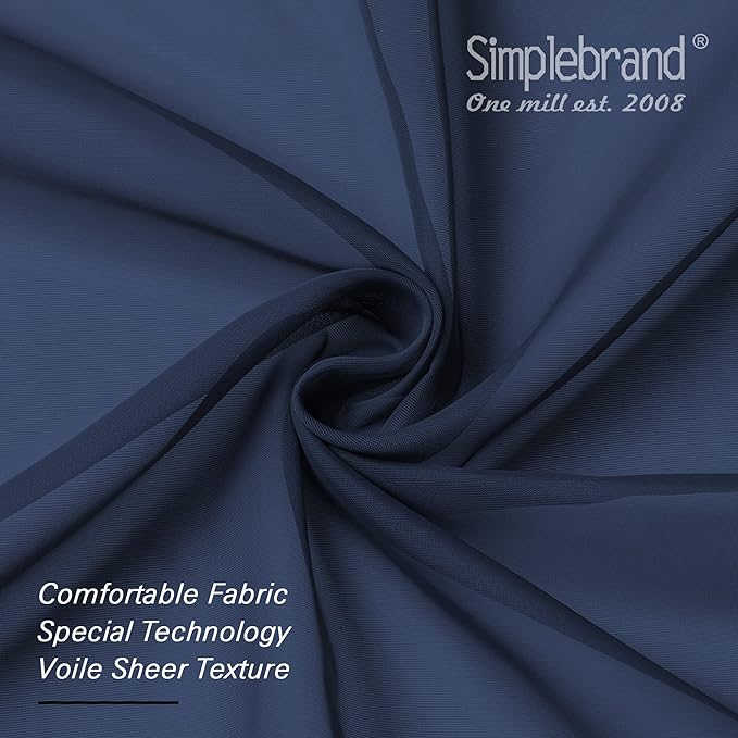 Simplebrand Blue Sheer Curtains 96 Inches Long, Light Filtering Rod Pocket Solid Color Window Sheer Curtain Panels, Elegant Curtains & Drapes for Bedroom 2 Panels (Navy Blue, 42" W x 96" L)