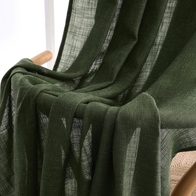 MIULEE Olive Green Linen Curtains 120 Inches Long for Bedroom Living Room, Soft Thick Linen Textured Window Drapes Semi Sheer Light Filtering Back Tab Rod Pocket Burlap Look, 2 Panels