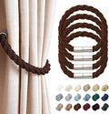 NICEEC 4 Pack Strong Magnetic Curtain Tiebacks Modern Simple Style Drape Tie Backs Convenient Decorative Weave Rope Curtain Holdbacks for Thin or Thick Home & Office Window Draperies (Deep Coffee)