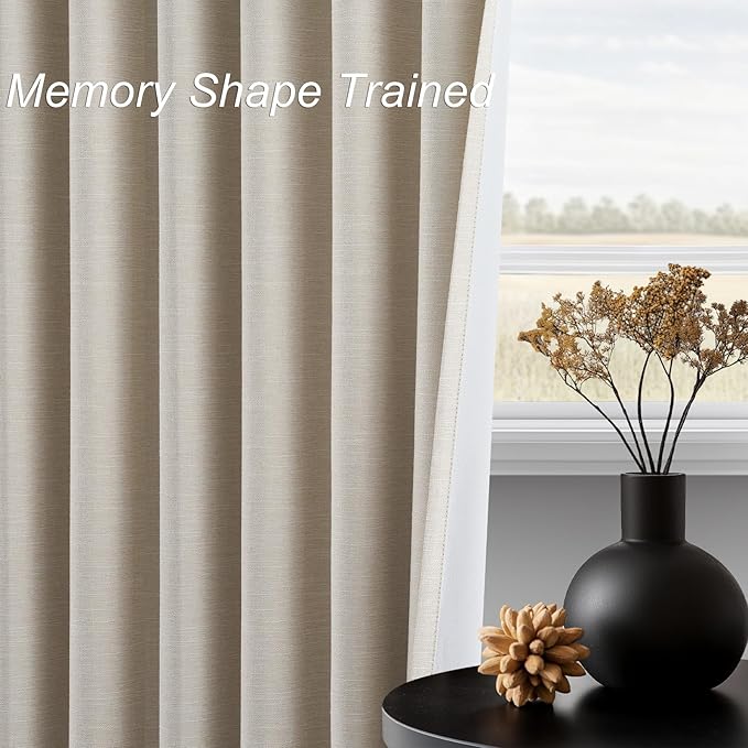 Topfinel Extra Long 132 Inch 100% Blackout Curtains for Livingroom Neutral Boho Linen Blend Farmhouse Curtain Drapes Sound Proof Drapes Privacy Ceiling Track Villa Bedroom 11Ft(W52 xL132 2 Panels)