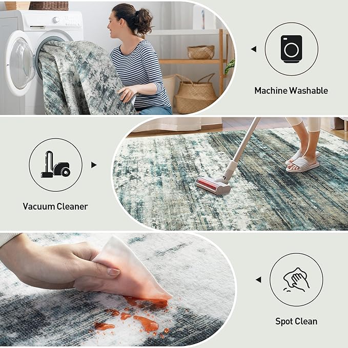 2'6''x8' Runner Rugs Washable Rug: Modern Abstract Hallway Runner Rug Indoor Soft Low Pile Thin Carpet Anti-Skid Non-Shedding Carpets for Kitchen, Entryway, Laundry, Bedroom - Green Multi