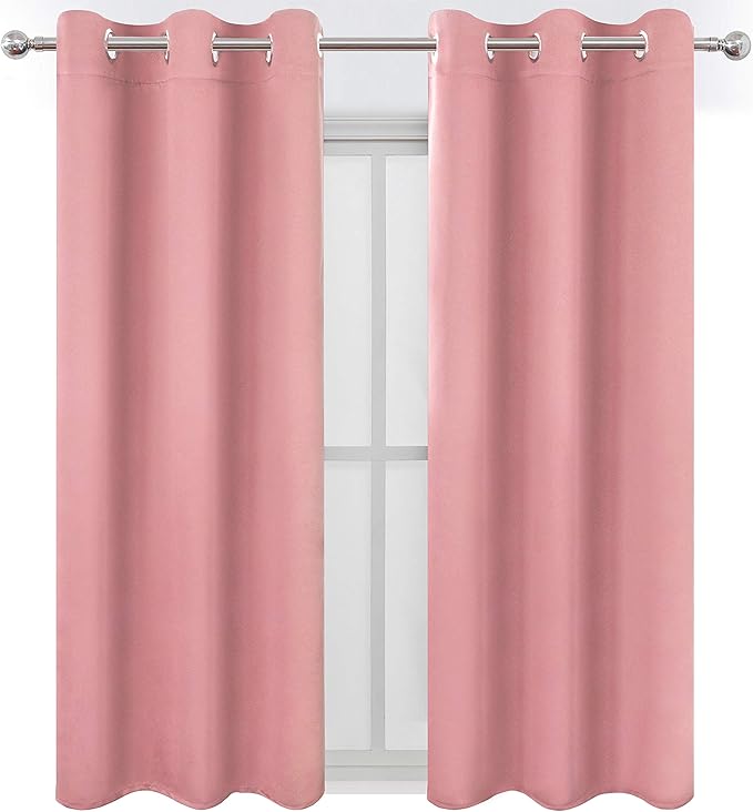 LEMOMO Pink Blackout Curtains 34 x 54 Inch Length/Set of 2 Curtain Panels/Thermal Insulated Room Darkening Blackout Curtains for Bedroom