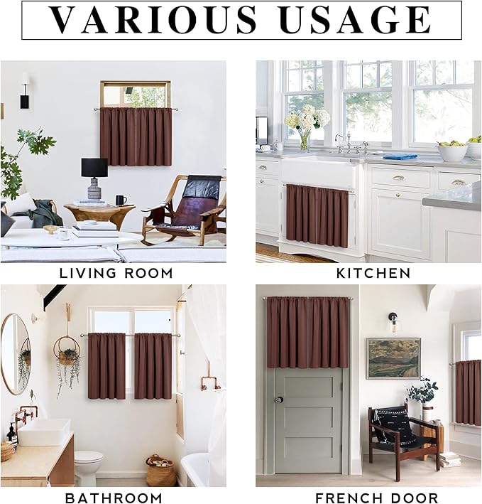 RYB HOME RV Curtains for Camper Windows, Mini Small Thermal Insulated Sunlight Heat Blocking Blackout Privacy Portable Curtains for Travel Trailer, Width 34 by Length 24, Chocolate Brown, 2 Panels