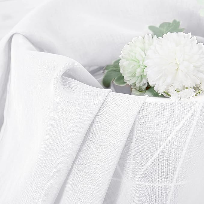 Tollpiz Sheer Curtains Linen Textured Living Room Curtain Sheers Light Filtering Rod Pocket Voile Curtains for Bedroom, 42 x 63 inches Long, White, Set of 2 Panels
