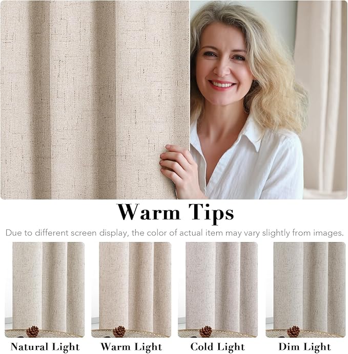 H.VERSAILTEX 72 inch Blackout Curtains, 100% Absolutely Blackout Thermal Insulated Textured Linen Look Curtain Draperies Anti-Rust Grommet Linen Curtains Blackout, 2 Panels, Natural