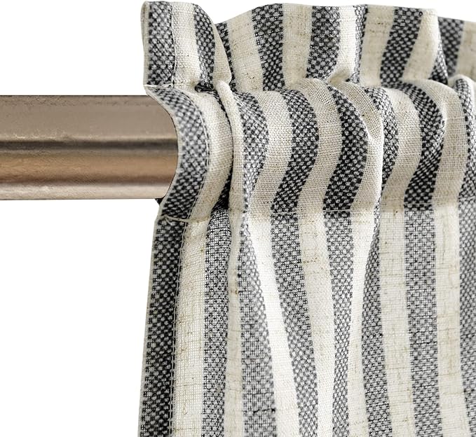 jinchan Linen Stripe Curtain Valance for Windows 16 Inch Light Filtering for Kitchen Living Room Bathroom Rustic Cottage Farmhouse Window Treatment Rod Pocket Design 1 Panel Black on Linen