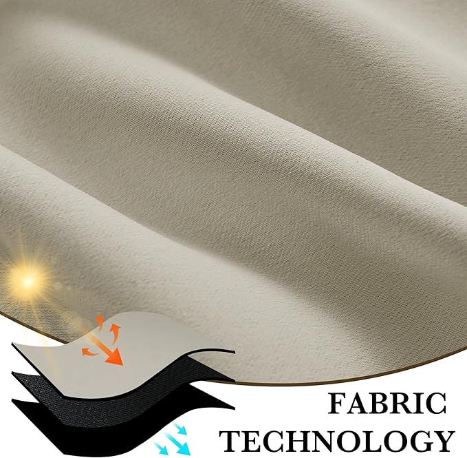 RYB HOME Bedroom Blackout Curtains 80 inches Long, 100% Blackout Thermal Insulated Noise Reducing Curtains for Living Room Nursury, 42 inches Wide by 80 inches Long, Natural