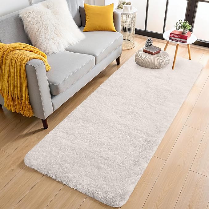 OLANLY 2x4 Machine Washable Runner Rugs for Hallway, Soft Fluffy Shaggy Bedside Rugs for Bedroom, Living Room, Indoor Floor Carpet for Kids Girls and Boys, Nursery Rooms, Home Decor Aesthetic, Ivory