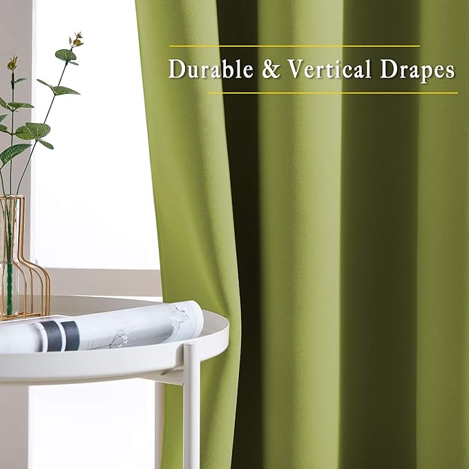 NICETOWN Bedroom Room Darkening Curtains and Drapes - Energy Smart Thermal Insulated Solid Grommet Room Darkening Draperies for Living Room (2 Panels, 66 inches x 72 inches, Fresh Green)