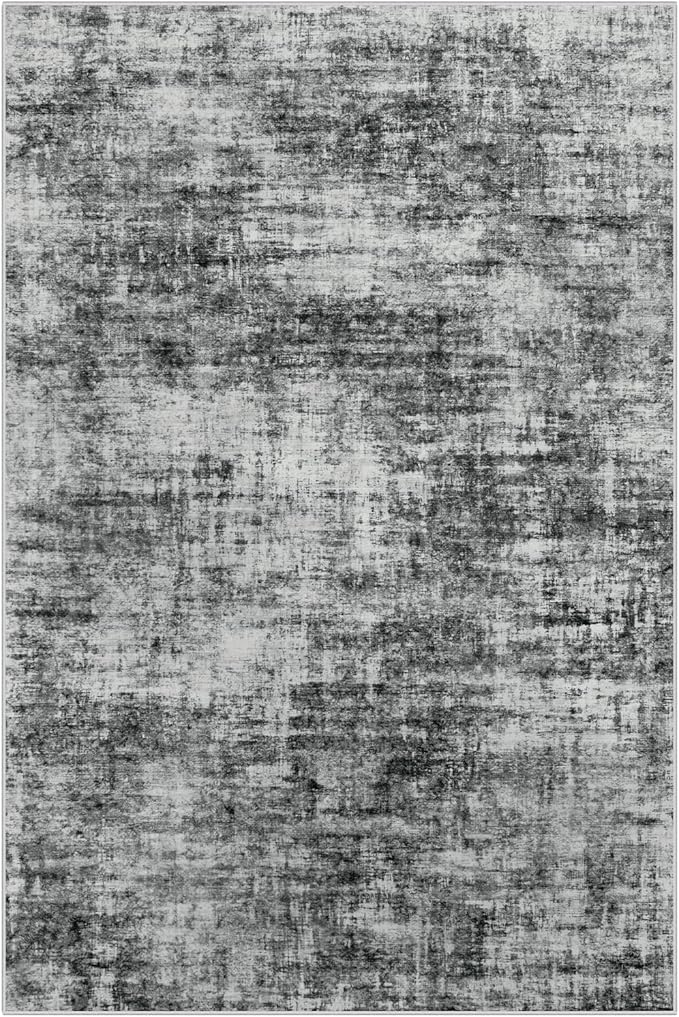 4x6 Area Rugs Washable Rug: Modern Abstract Living Room Rug Soft Anti-Skid Thin Carpet Indoor Floor Non-Shedding Carpets for Bedroom Dining Room Farmhouse Nursery Home Office - Black