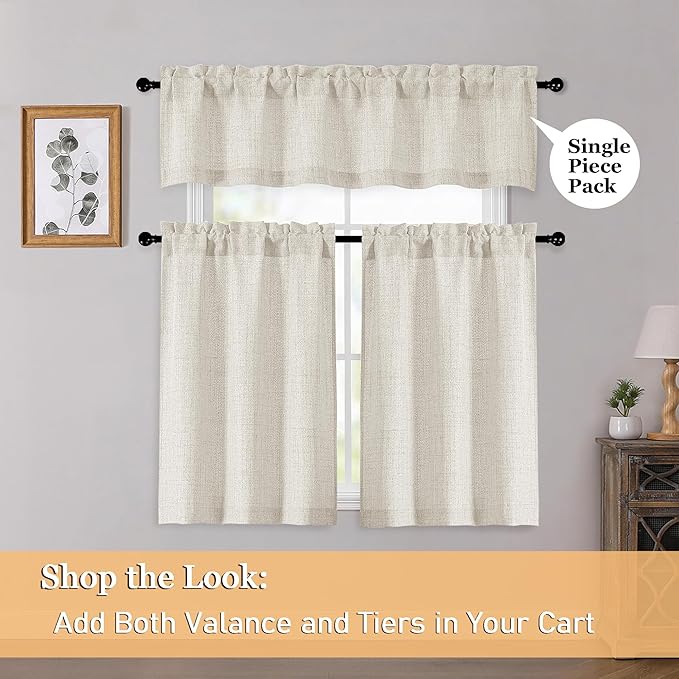 OWENIE Natural Valances for Windows 1 Pcs 22 Inch Length, Light Filtering Textured Short Small Valance Curtains for Bathroom Basement Living Room Bedroom, Half Window Curtains Over Sink, 60"W by 22"L