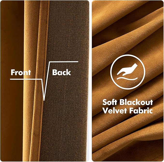 MIULEE Velvet Curtains Golden Brown Elegant Grommet Curtains Thermal Insulated Soundproof Room Darkening Blackout Drapes for Nursery Living Room Bedroom Decor 52 x 84 Inch Long Set of 2