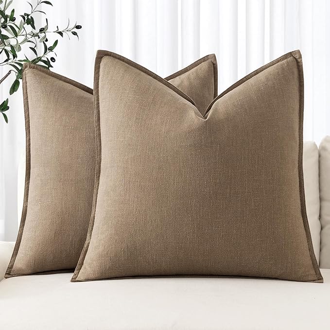 MIULEE Decorative Linen Euro Sham Pillow Covers 22x22 Inch Khaki Boho Farmhouse Neutral Winter Couch Throw Pillows for Bed Pack of 2 Accent Modern Pillowcase Sofa Livingroom Home Decor