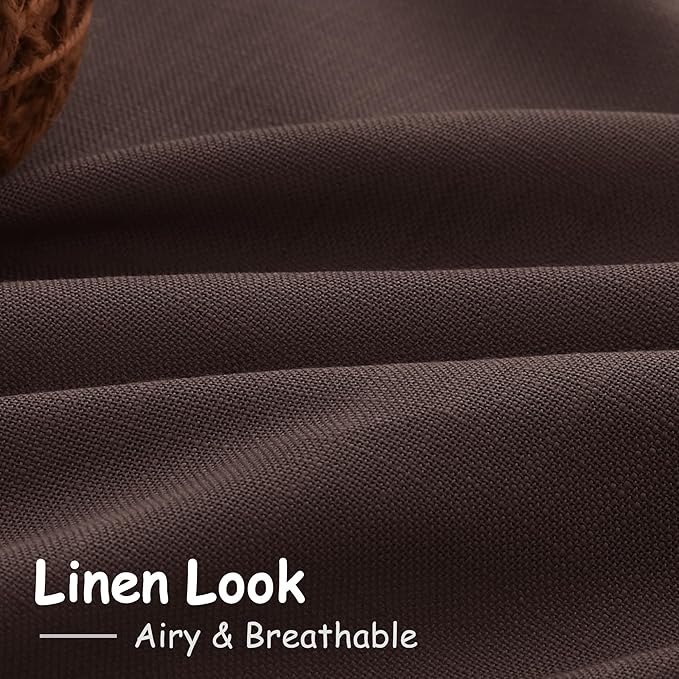 Coffee Linen Semi Sheer Curtains 120 Inches Long 2 Panels Set Back Tab Loop Pocket Linen Blend Boho Large Window Curtain Extra Long Light Filtering Drapes High Ceiling Curtains for Living Room 52x120