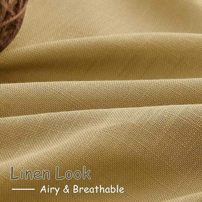 Extra Long Gold Linen Curtains 120 Inch for Living Room 2 Panels Set Rod Pocket Back Tab Light Filtering Semi Sheer Linen Window Drapes Privacy High Ceiling Drapes for Farmhouse 52x120