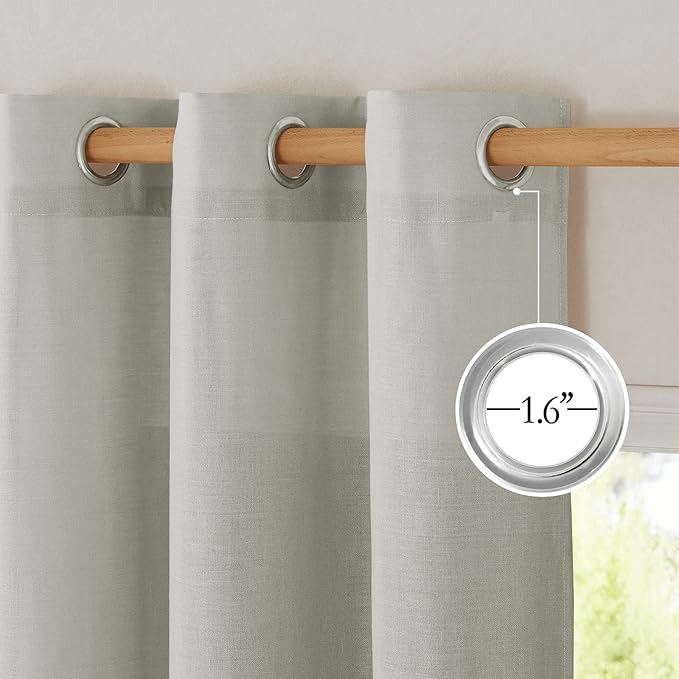 NICETOWN Flax Gray Linen Curtains for Room Divider, Grommet Top Thick Flax Semi Sheer Vertical Drapes Privacy Assured with Light Filtering for Sliding Glass Door, W68 x L96, 2 Pieces
